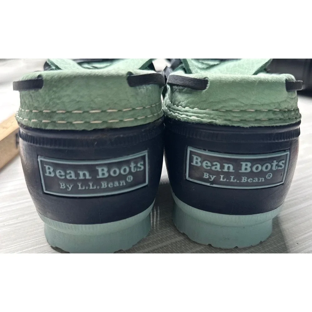 Vintage LL Bean Rubber Moc Duck Shoes Womens 7 Navy Blue Mint Green Made In USA